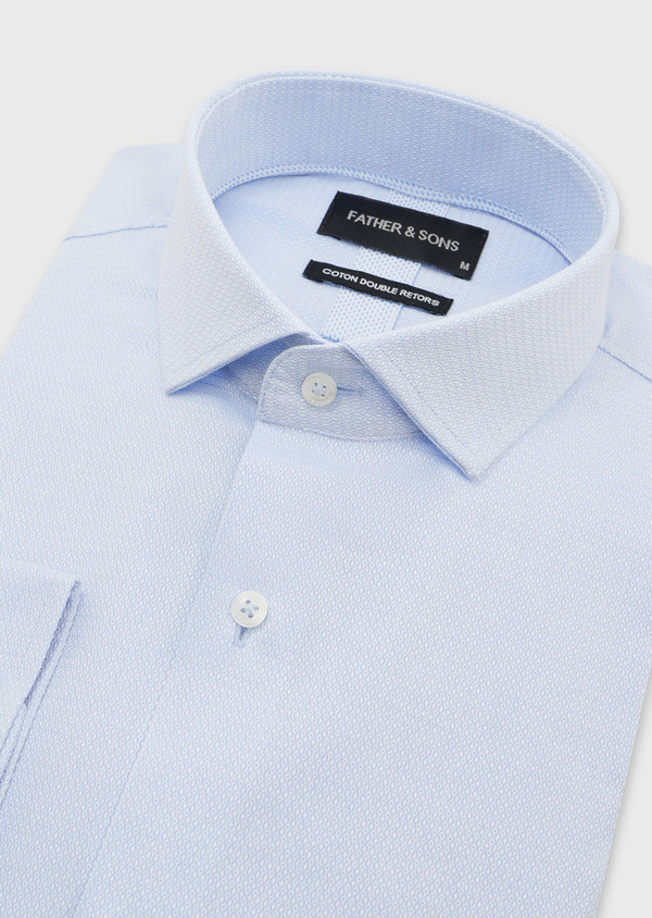Chemise habillée Slim en coton façonné blanc à motif fantaisie bleu pâle - Father and Sons 52365