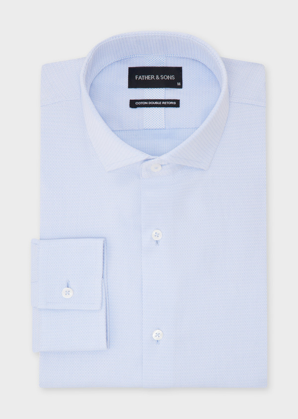 Chemise habillée Slim en coton façonné blanc à motif fantaisie bleu pâle - Father and Sons 52364