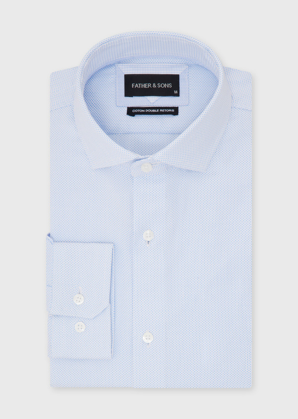 Chemise habillée Slim en coton Jacquard blanc à motif fantaisie bleu pâle - Father and Sons 52367
