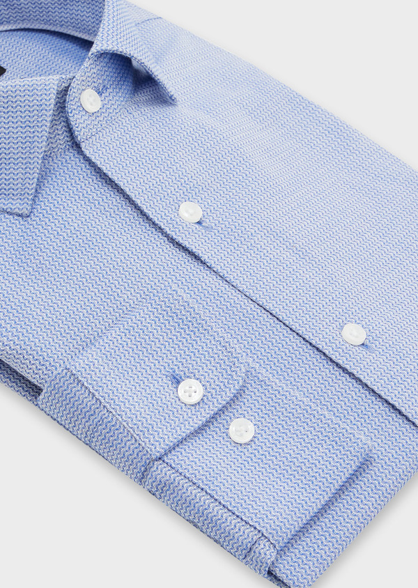Chemise habillée Slim en coton Jacquard bleu chambray à motif fantaisie blanc - Father and Sons 52342