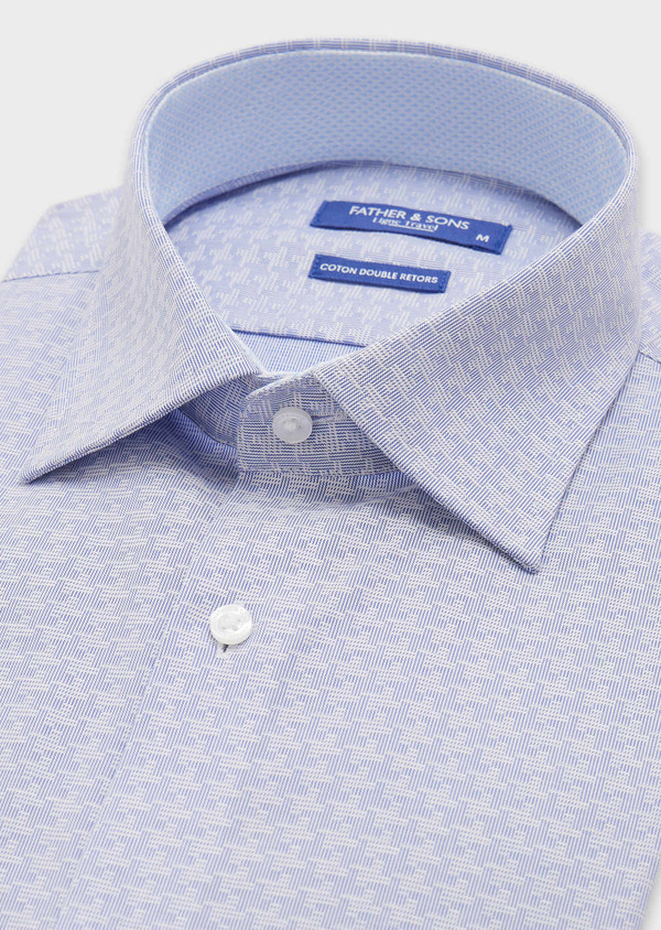 Chemise habillée non-iron Slim en coton Jacquard blanc à motif fantaisie bleu ciel - Father and Sons 58847