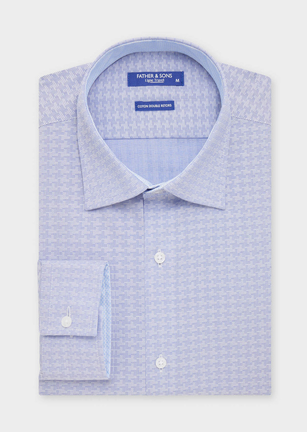 Chemise habillée non-iron Slim en coton Jacquard blanc à motif fantaisie bleu ciel - Father and Sons 58846
