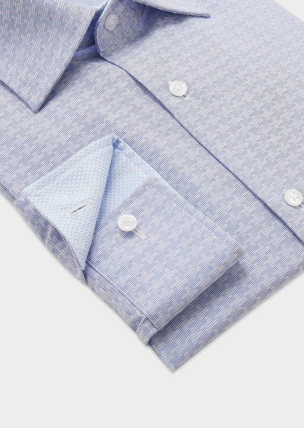 Chemise habillée non-iron Slim en coton Jacquard blanc à motif fantaisie bleu ciel - Father and Sons 58848