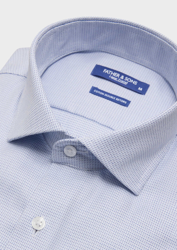 Chemise habillée non-iron Slim en coton Jacquard blanc à motif fantaisie bleu ciel - Father and Sons 61818