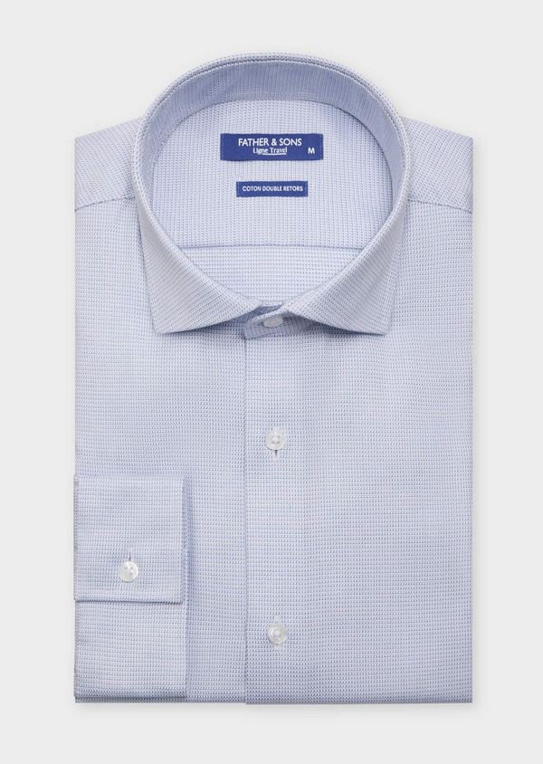 Chemise habillée non-iron Slim en coton Jacquard blanc à motif fantaisie bleu ciel - Father and Sons 61817