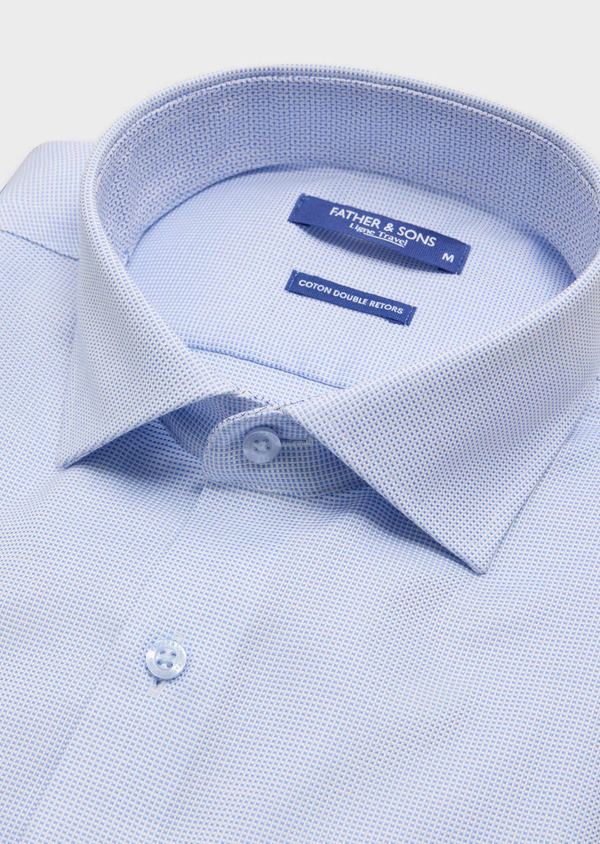 Chemise habillée non-iron Slim en coton Jacquard blanc à motif fantaisie bleu ciel - Father and Sons 61821