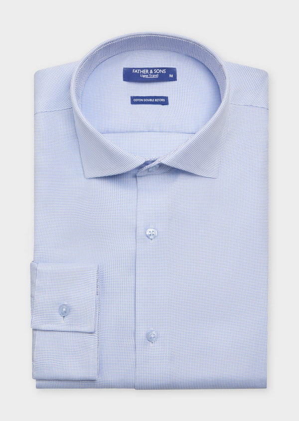 Chemise habillée non-iron Slim en coton Jacquard blanc à motif fantaisie bleu ciel - Father and Sons 61820