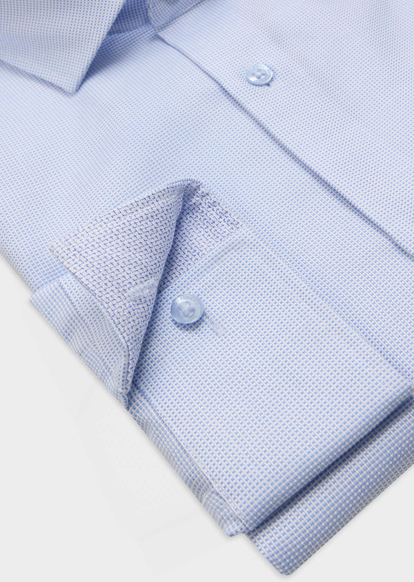 Chemise habillée non-iron Slim en coton Jacquard blanc à motif fantaisie bleu ciel - Father and Sons 61822