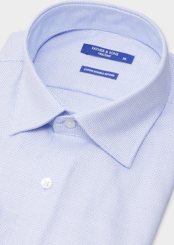 Chemise habillée non-iron Slim en coton façonné blanc à motif fantaisie bleu ciel - Father and Sons 64387