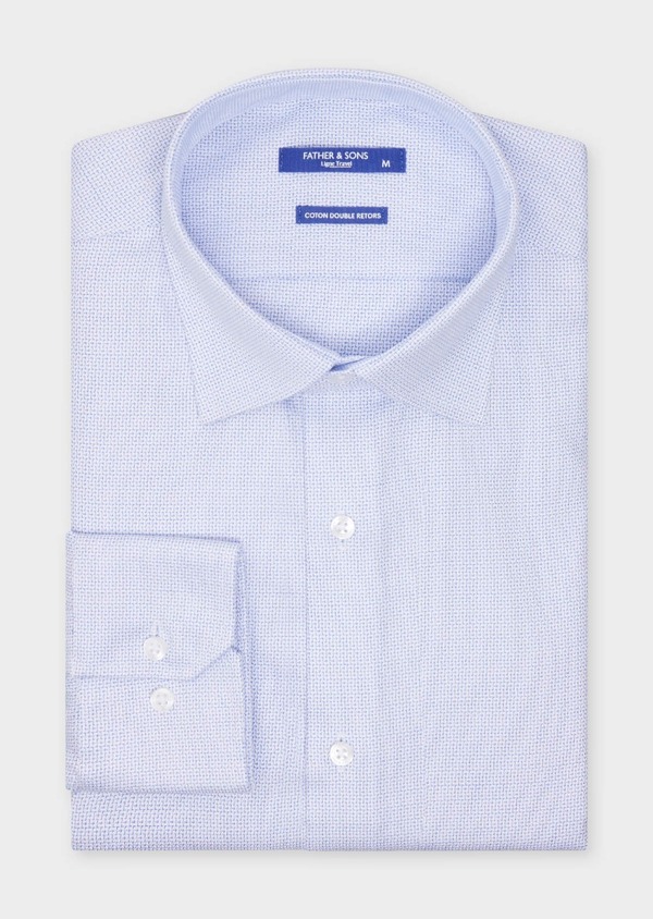 Chemise habillée non-iron Slim en coton façonné blanc à motif fantaisie bleu ciel - Father and Sons 64677