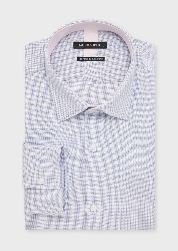 Chemise habillée Slim en coton façonné blanc à motif fantaisie bleu - Father and Sons 58798