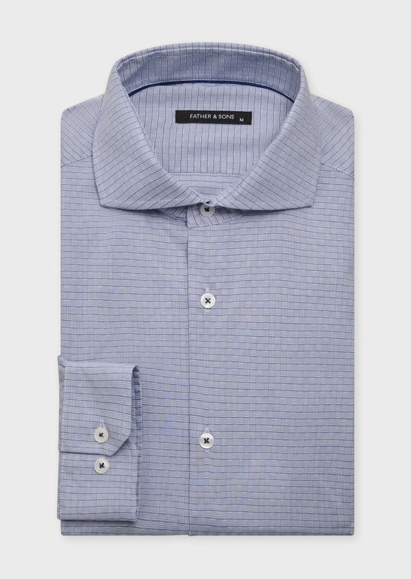 Chemise habillée Slim en coton mélangé Jacquard blanc à motif fantaisie bleu marine - Father and Sons 62491