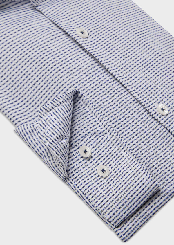Chemise habillée Slim en coton mélangé Jacquard blanc à motif fantaisie bleu marine - Father and Sons 61977