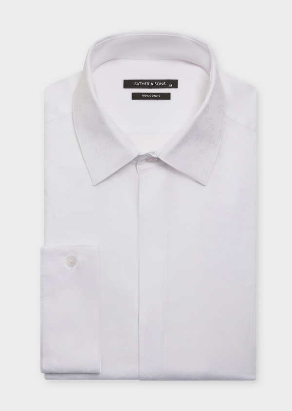 Chemise habillée Slim en popeline de coton blanc à motif fleuri - Father and Sons 61987