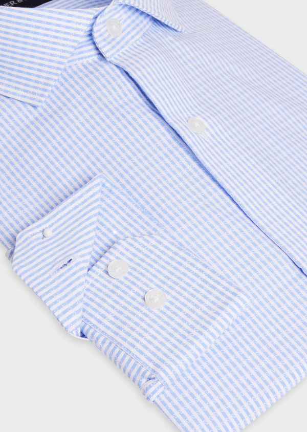Chemise habillée Slim en coton façonné bleu azur à rayures blanches - Father and Sons 55778