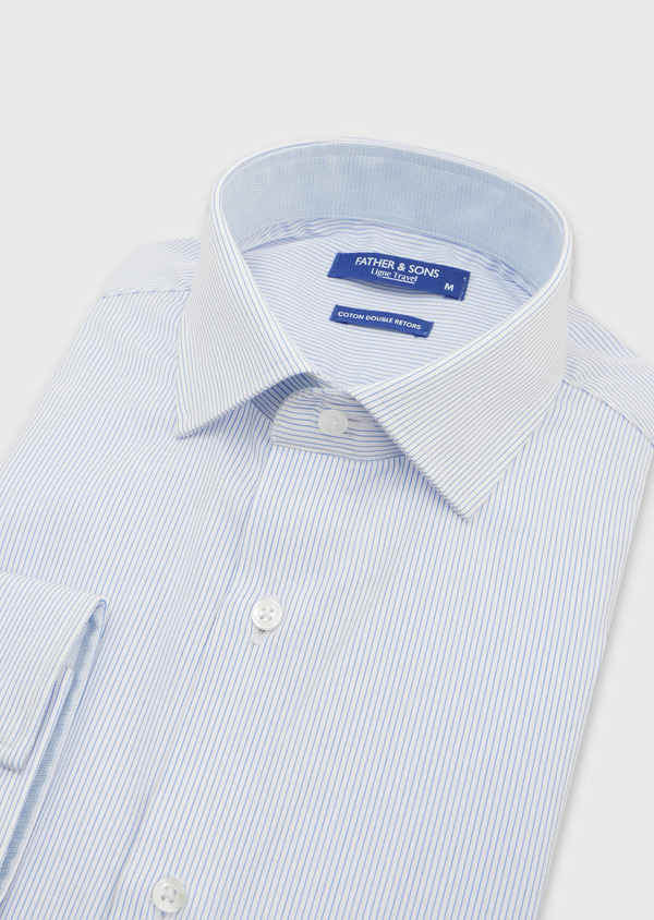 Chemise habillée non-iron Slim en popeline de coton blanc à rayures bleues - Father and Sons 52052