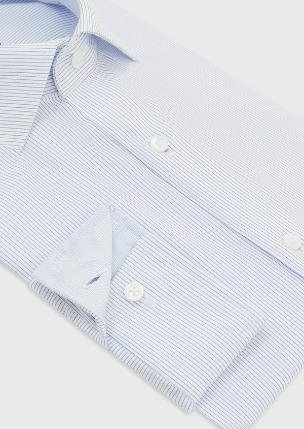 Chemise habillée non-iron Slim en popeline de coton blanc à rayures bleues - Father and Sons 52053