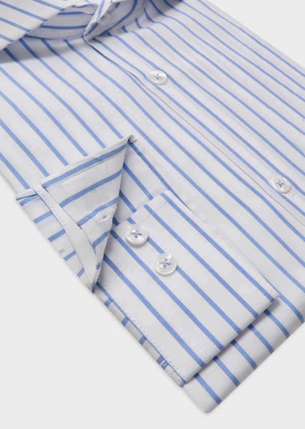 Chemise habillée Slim en popeline de coton blanc à rayures bleu classique - Father and Sons 61980