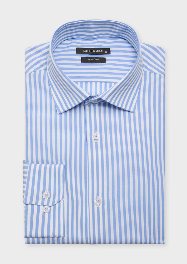 Chemise habillée Slim en popeline de coton blanc à rayures bleues - Father and Sons 61984