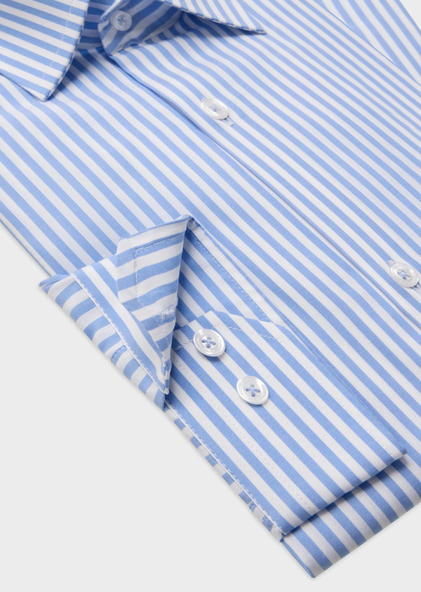 Chemise habillée Slim en popeline de coton blanc à rayures bleues - Father and Sons 61986