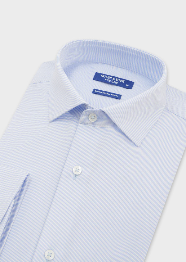 Chemise habillée non-iron Slim en popeline de coton blanc à rayures bleu ciel - Father and Sons 52058