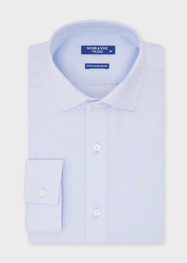 Chemise habillée non-iron Slim en popeline de coton blanc à rayures bleu ciel - Father and Sons 52057
