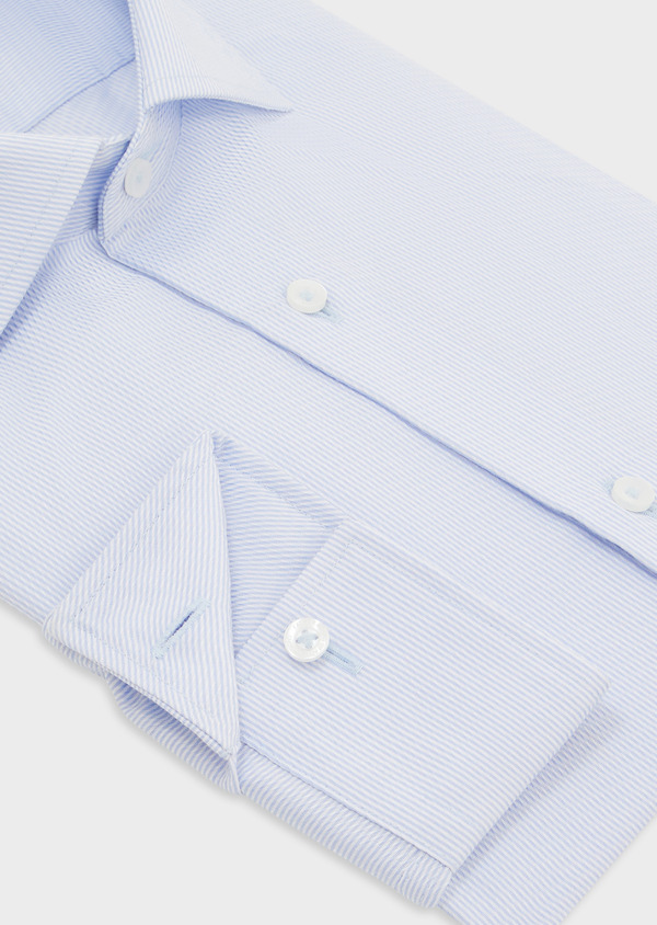 Chemise habillée non-iron Slim en popeline de coton blanc à rayures bleu ciel - Father and Sons 52059
