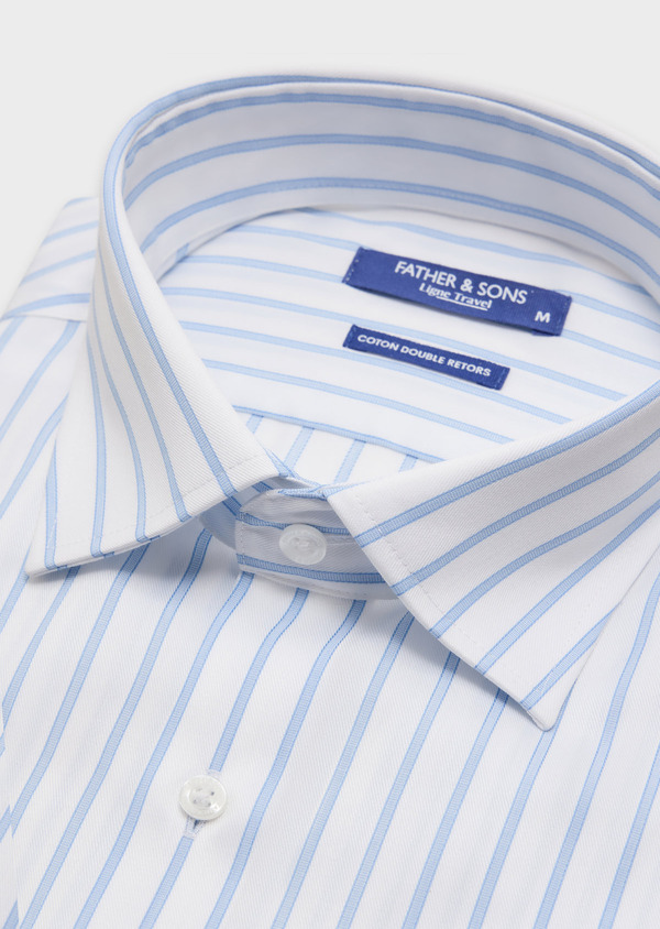 Chemise habillée non-iron Slim en coton Jacquard blanc à rayures bleu ciel - Father and Sons 61815