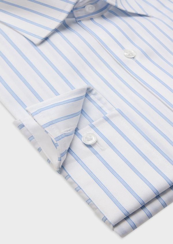 Chemise habillée non-iron Slim en coton Jacquard blanc à rayures bleu ciel - Father and Sons 61816