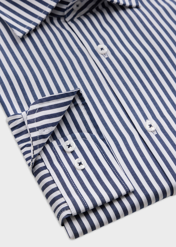 Chemise habillée Slim en popeline de coton blanc à rayures bleu marine - Father and Sons 62490