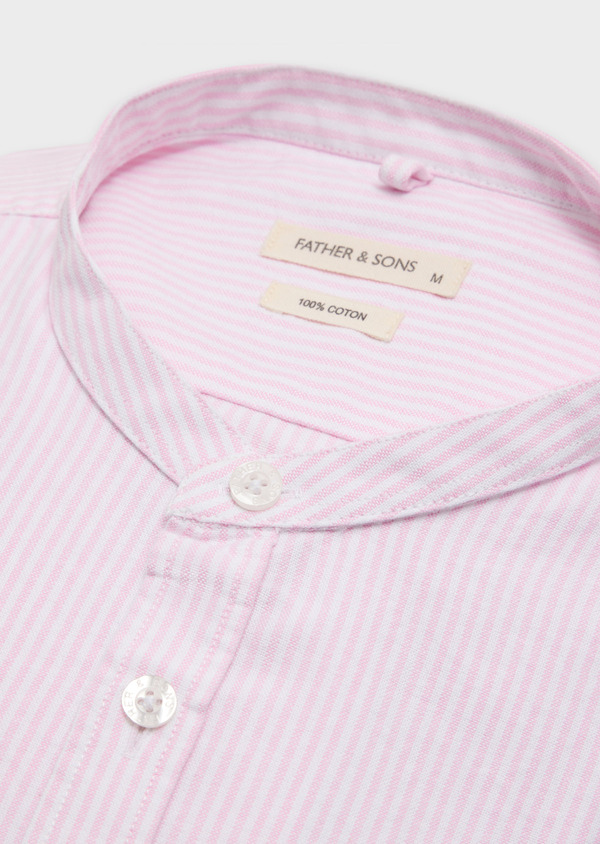 Chemise sport Slim en pinpoint de coton blanc à rayures roses à col officier - Father and Sons 61912