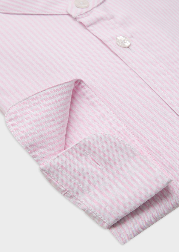 Chemise sport Slim en pinpoint de coton blanc à rayures roses à col officier - Father and Sons 61913