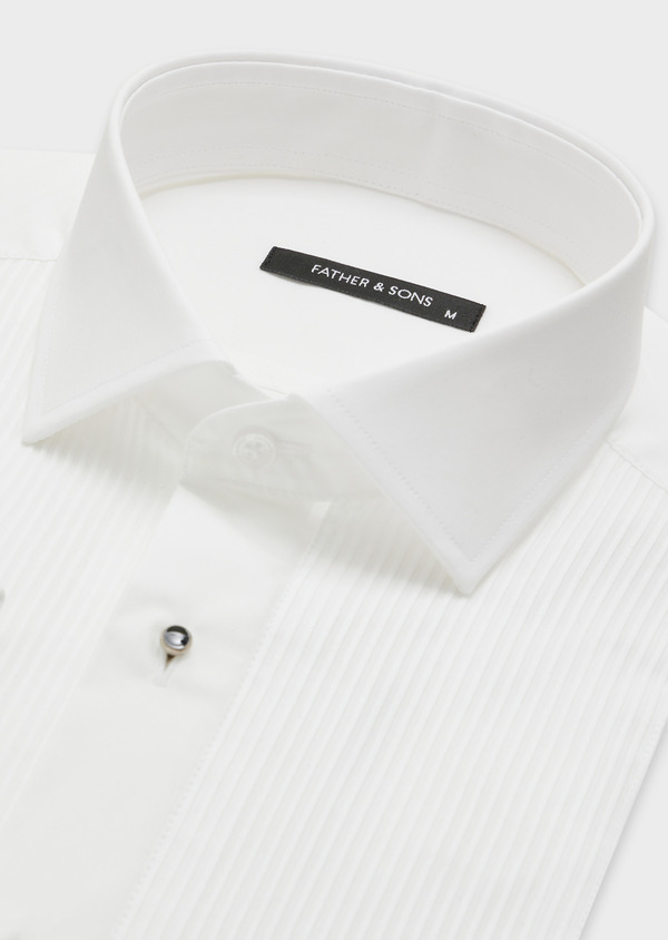 Chemise habillée Slim en satin de coton stretch uni blanc - Father and Sons 55966