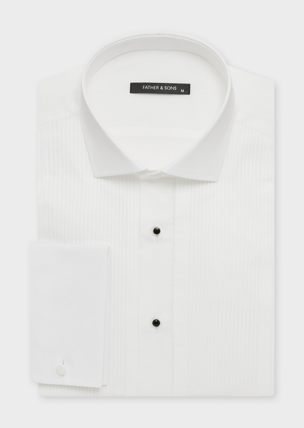 Chemise habillée Slim en satin de coton stretch uni blanc - Father and Sons 55965