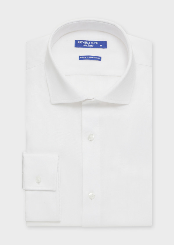 Chemise habillée non-iron Slim en coton façonné uni blanc - Father and Sons 55791