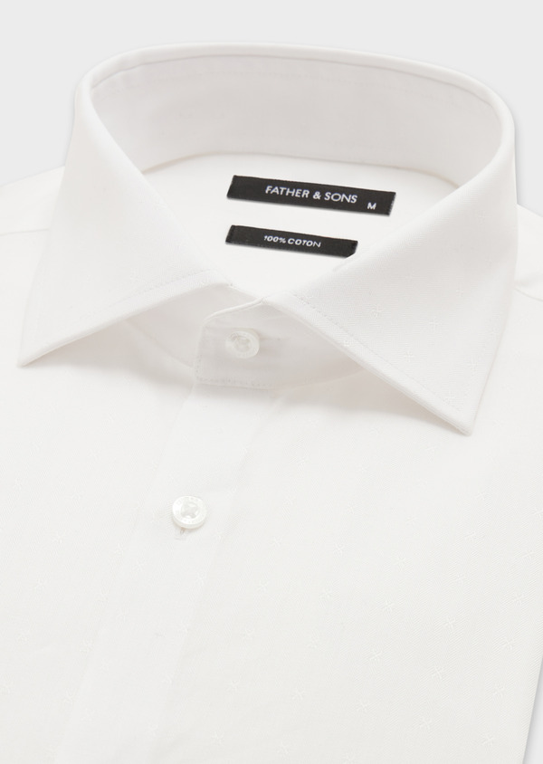 Chemise habillée Slim en coton façonné uni blanc - Father and Sons 58787