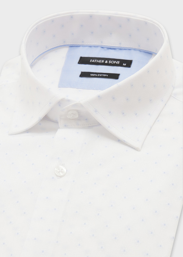 Chemise habillée Slim en coton façonné blanc à pois bleu ciel - Father and Sons 58820