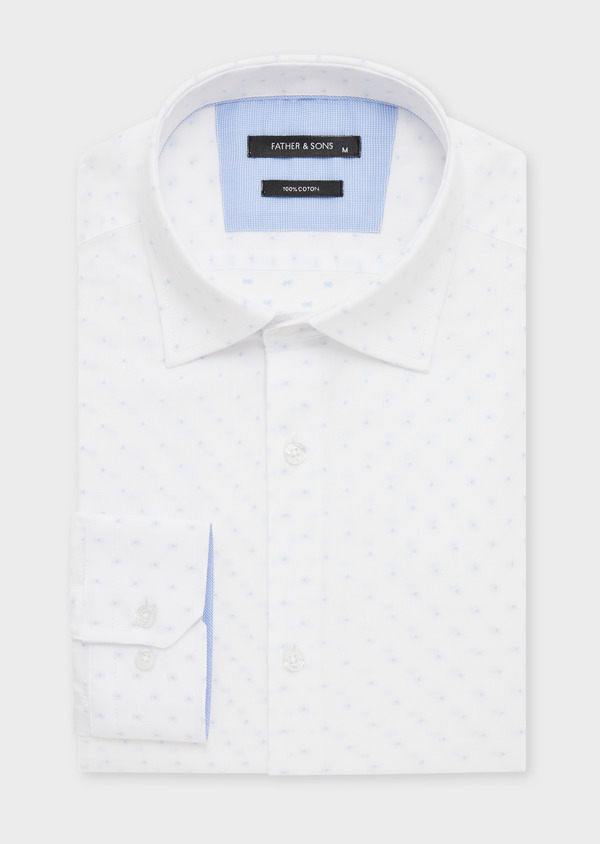 Chemise habillée Slim en coton façonné blanc à pois bleu ciel - Father and Sons 58819