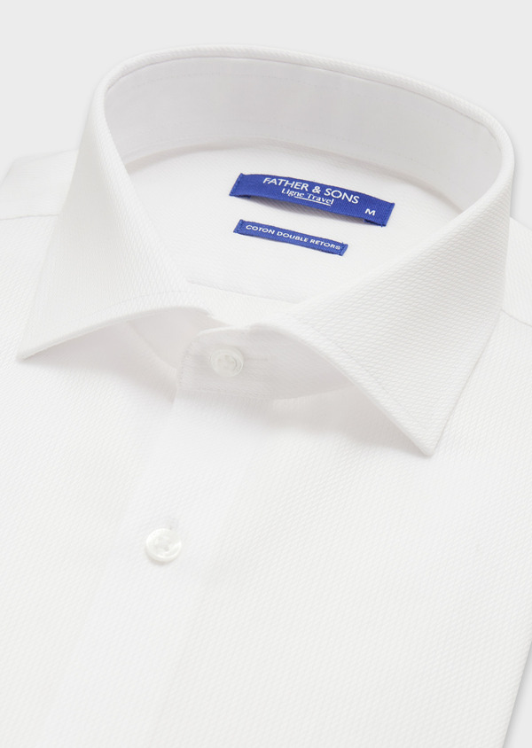Chemise habillée non-iron Slim en coton façonné uni blanc - Father and Sons 58841