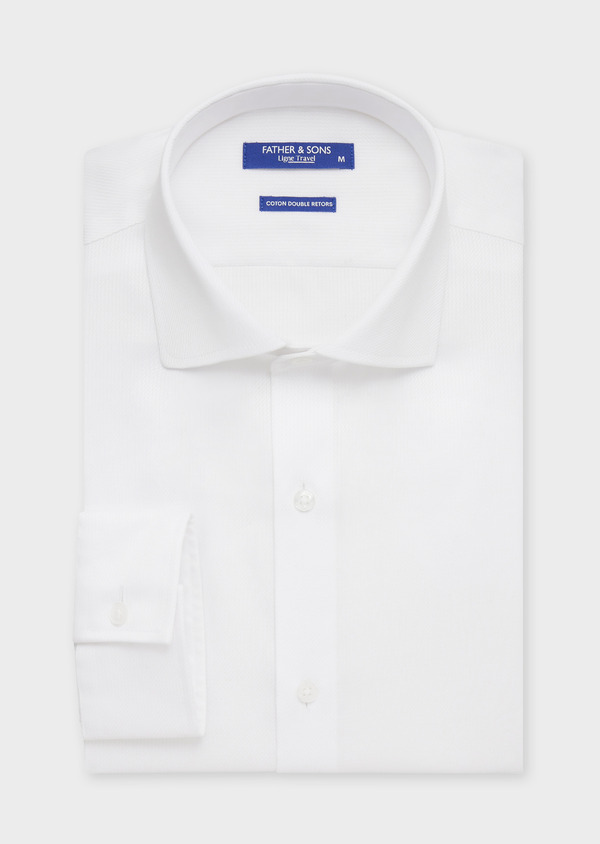 Chemise habillée non-iron Slim en coton façonné uni blanc - Father and Sons 58840