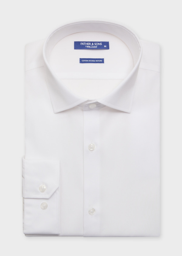 Chemise habillée non-iron Slim en popeline de coton uni blanc - Father and Sons 61799