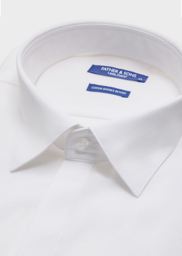 Chemise habillée non-iron Slim en coton façonné uni blanc - Father and Sons 62070