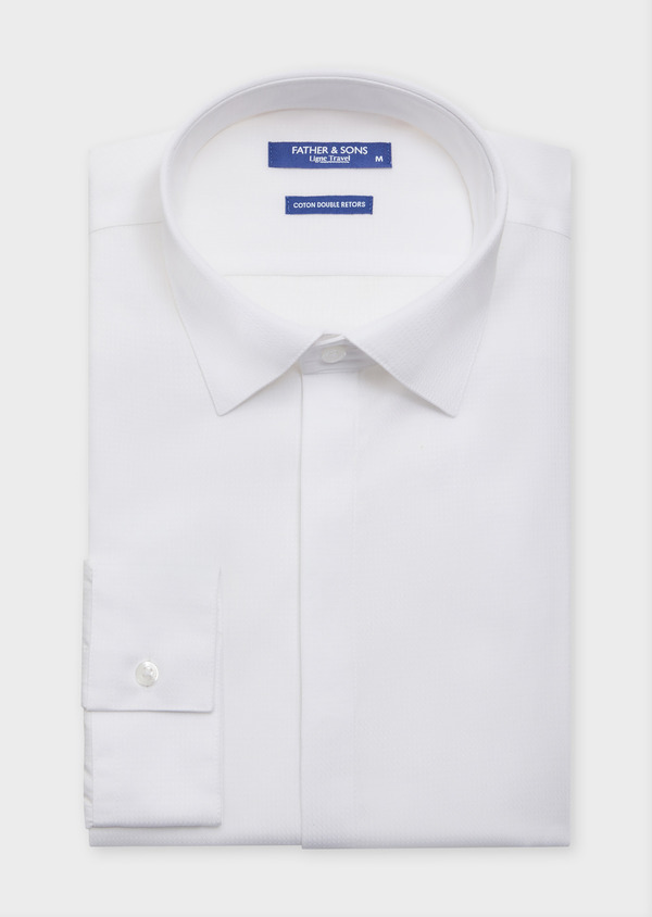 Chemise habillée non-iron Slim en coton façonné uni blanc - Father and Sons 62069