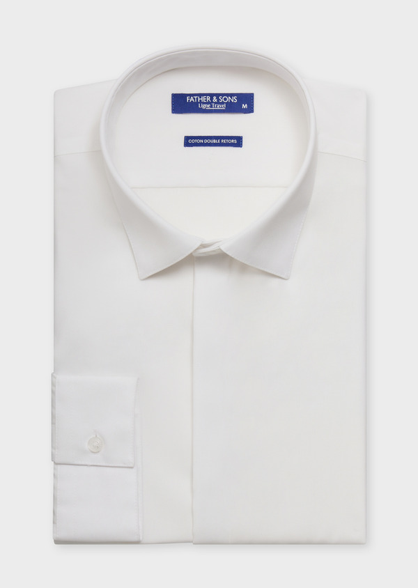 Chemise habillée non-iron Slim en popeline de coton uni blanc - Father and Sons 62072