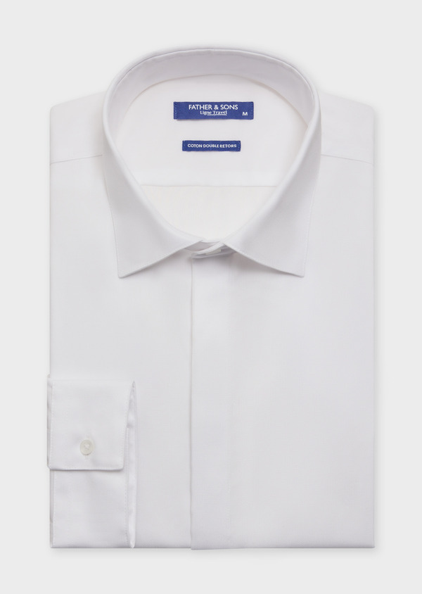 Chemise habillée non-iron Slim en coton façonné uni blanc - Father and Sons 61811
