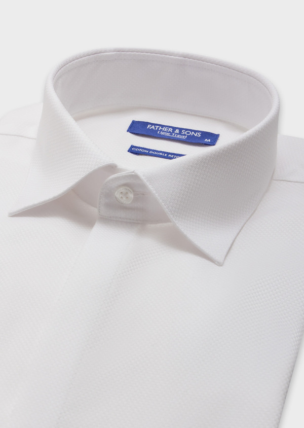 Chemise habillée non-iron Slim en coton façonné uni blanc - Father and Sons 62079