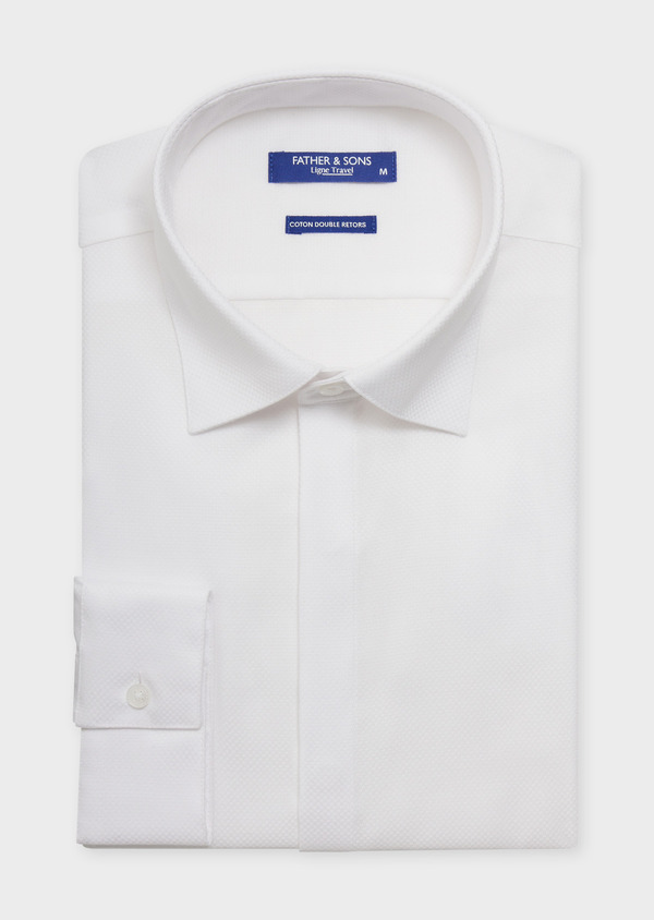 Chemise habillée non-iron Slim en coton façonné uni blanc - Father and Sons 62078