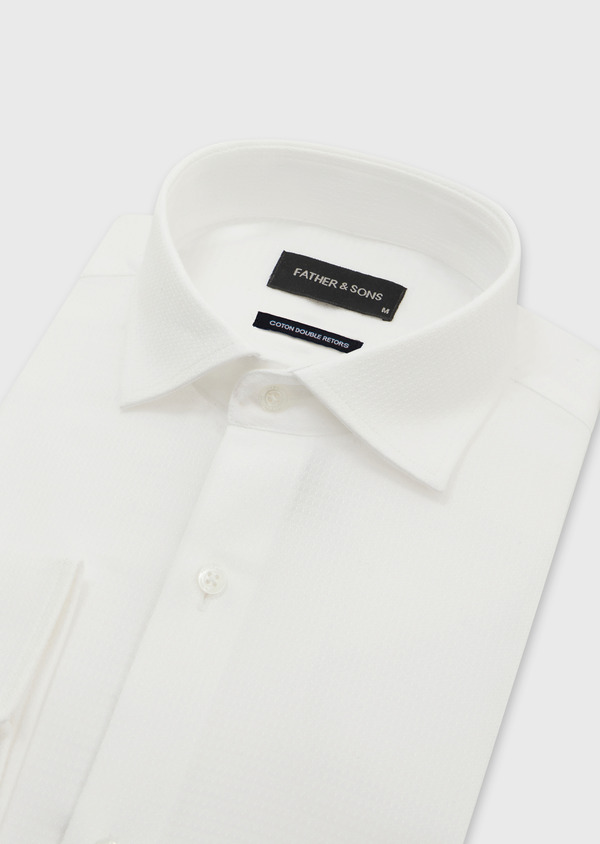 Chemise habillée Slim en coton façonné uni blanc - Father and Sons 54681