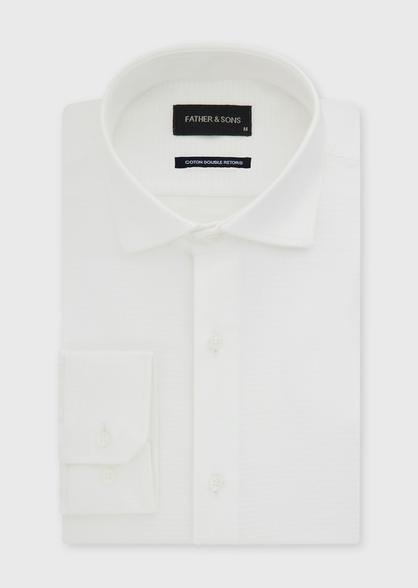 Chemise habillée Slim en coton façonné uni blanc - Father and Sons 54680