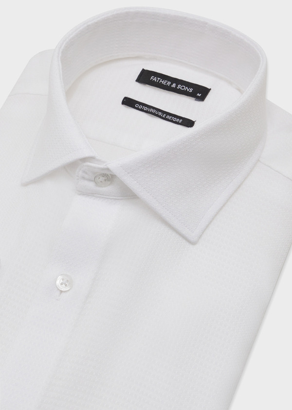 Chemise habillée Slim en coton façonné uni blanc - Father and Sons 56992